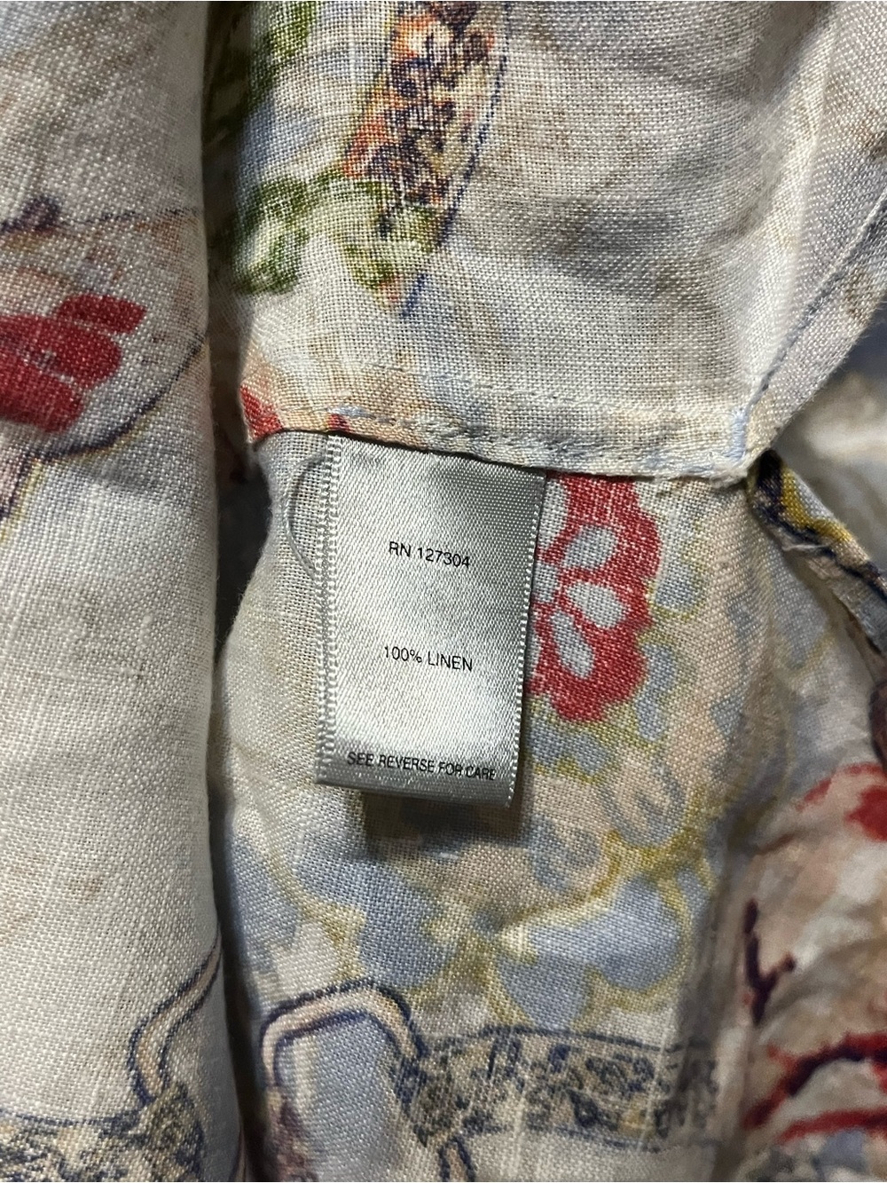 John Mark Linen Butterfly Floral Tunic Blouse Size L - Picture 6 of 7